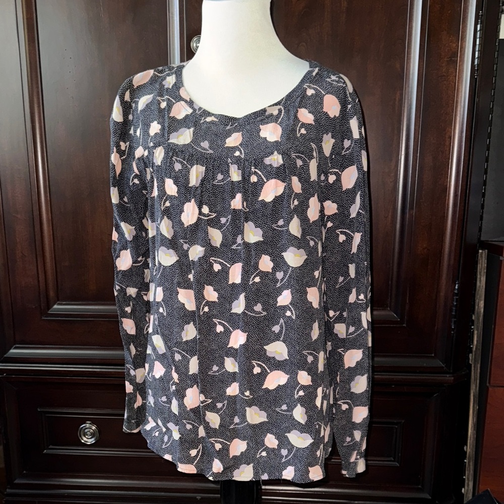 LOFT Black and Pink Floral Blouse